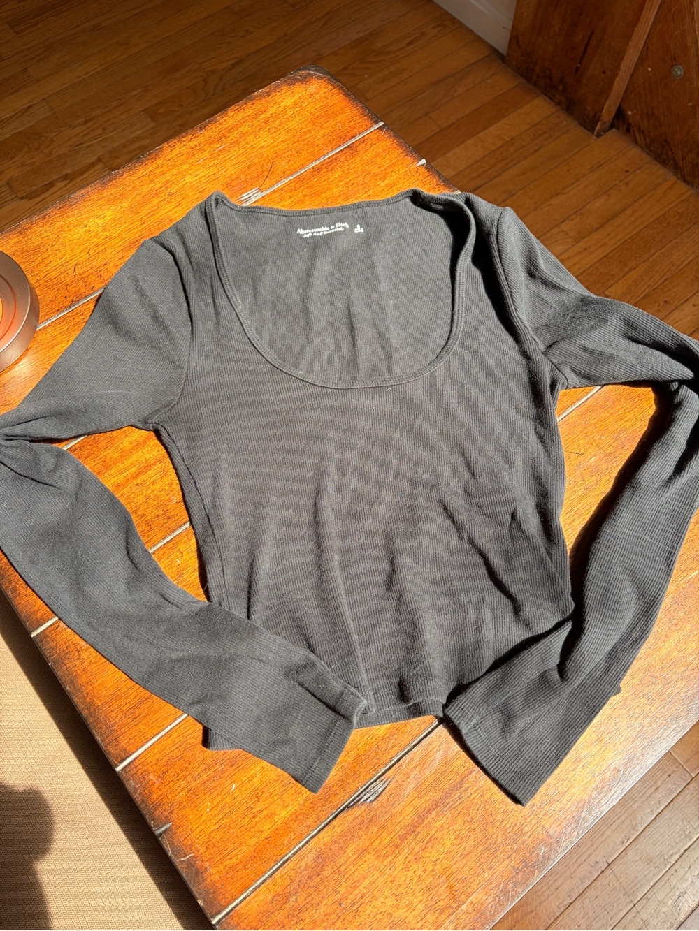 Abercrombie & Fitch Black Scoop Neck Long Sleeve Ribbed Top